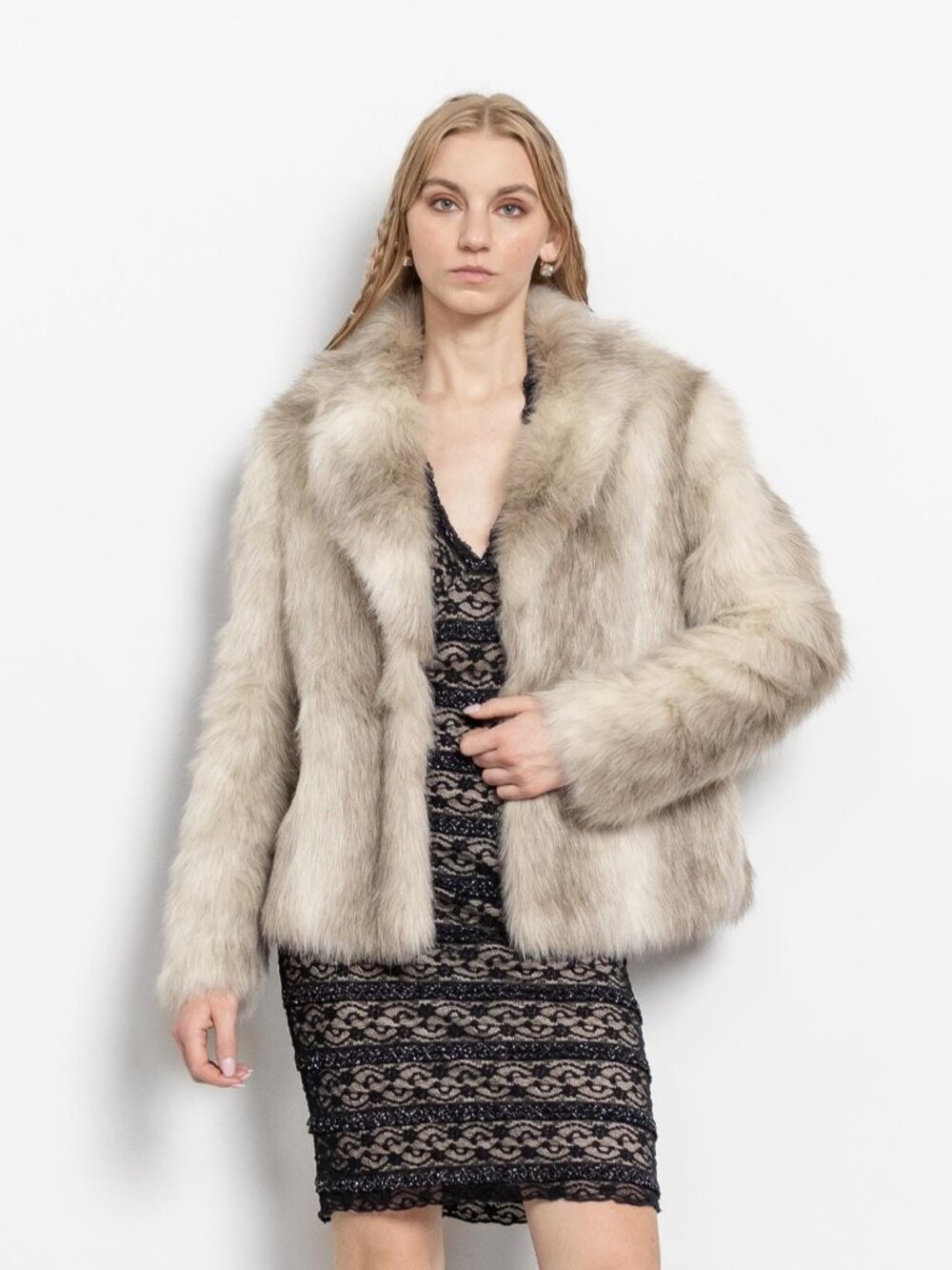 Vintage Faux Fur Jacket: 90s Cream Beige, Size Small